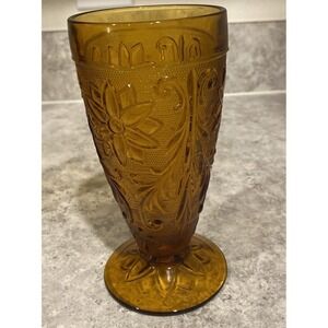 Vintage Indiana Amber Ice Tea Goblet Sandwich Tiara Pattern Water Footed Glass